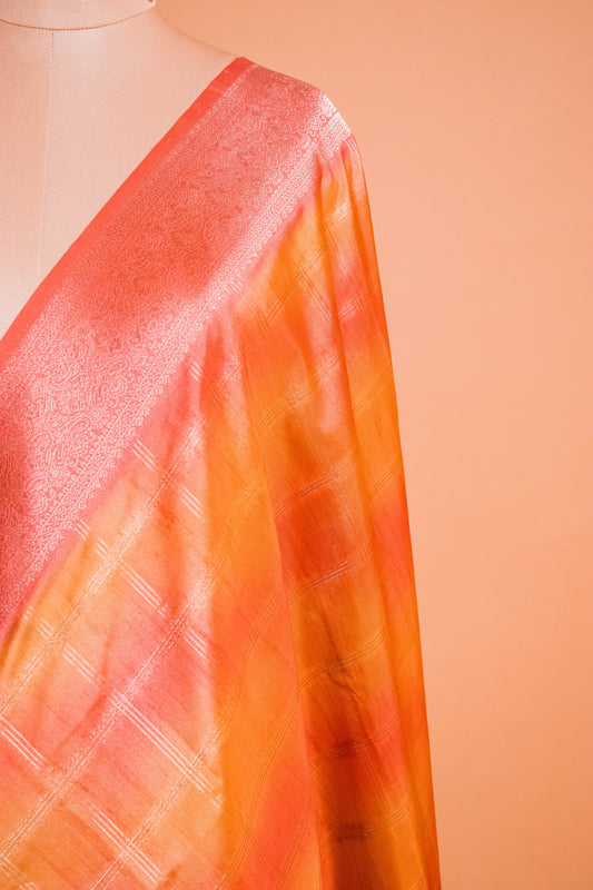 Multi Color Cotton Silk Fabric Square Weaving - Orange