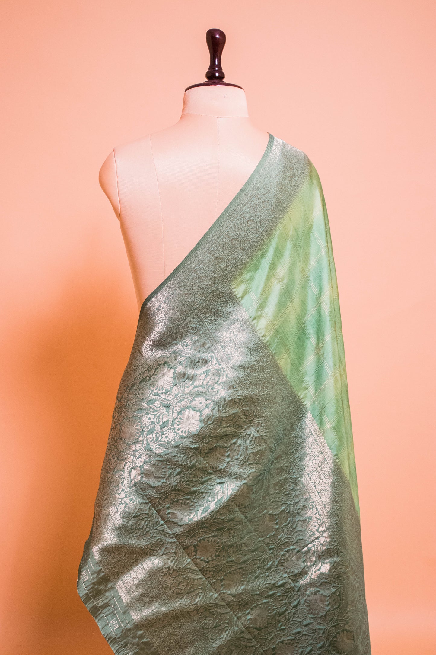 Multi Color Cotton Silk Fabric Square Weaving - Green
