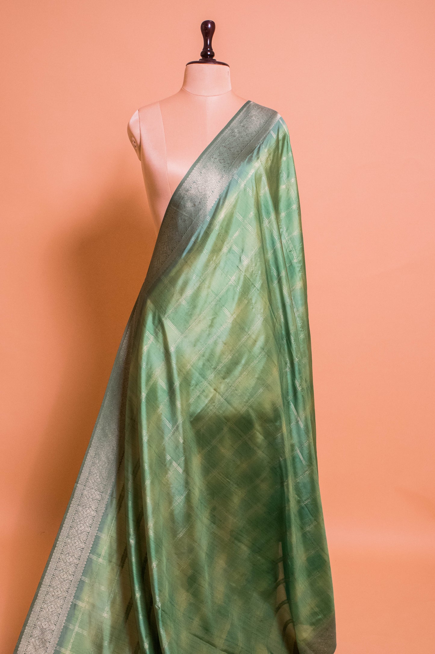 Multi Color Cotton Silk Fabric Square Weaving - Green