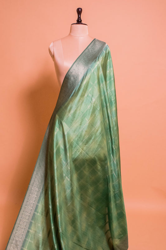 Multi Color Cotton Silk Fabric Square Weaving - Green
