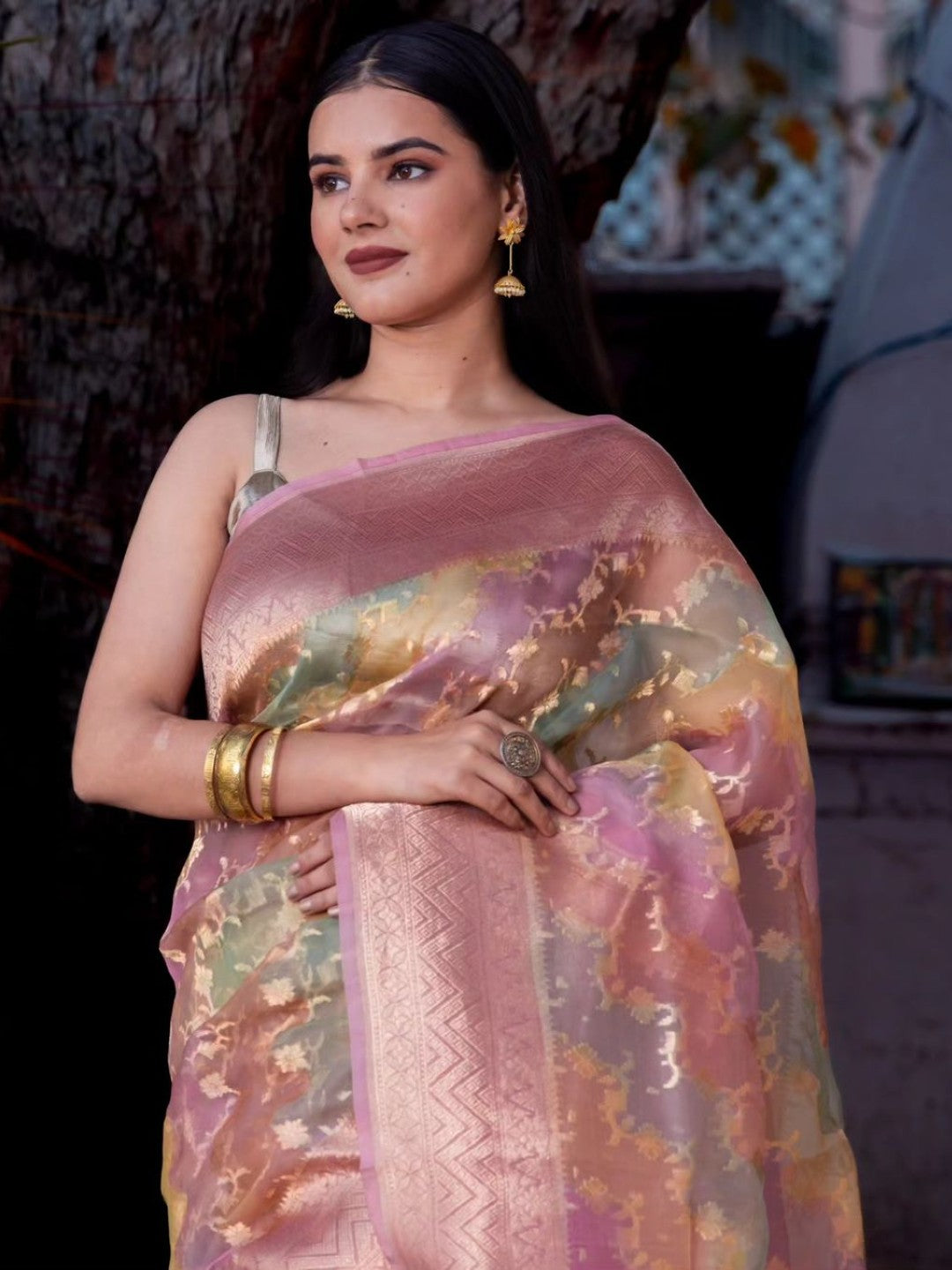 Exquisite banarasi Silk Organza Rangkat Saree in Pink