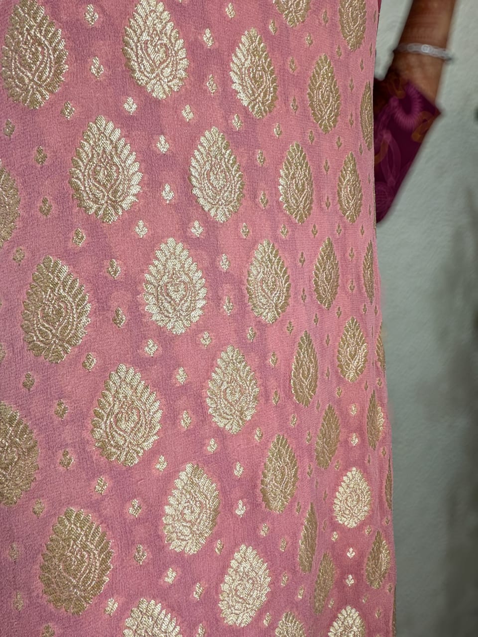 Pure Georgette Banarasi Khaddi Suit Fabric - Pink