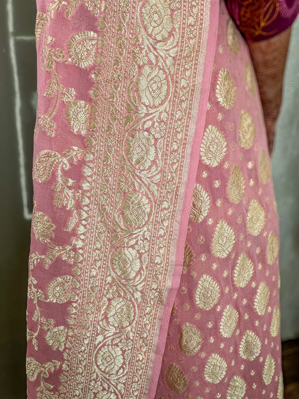 Pure Georgette Banarasi Khaddi Suit Fabric - Pink