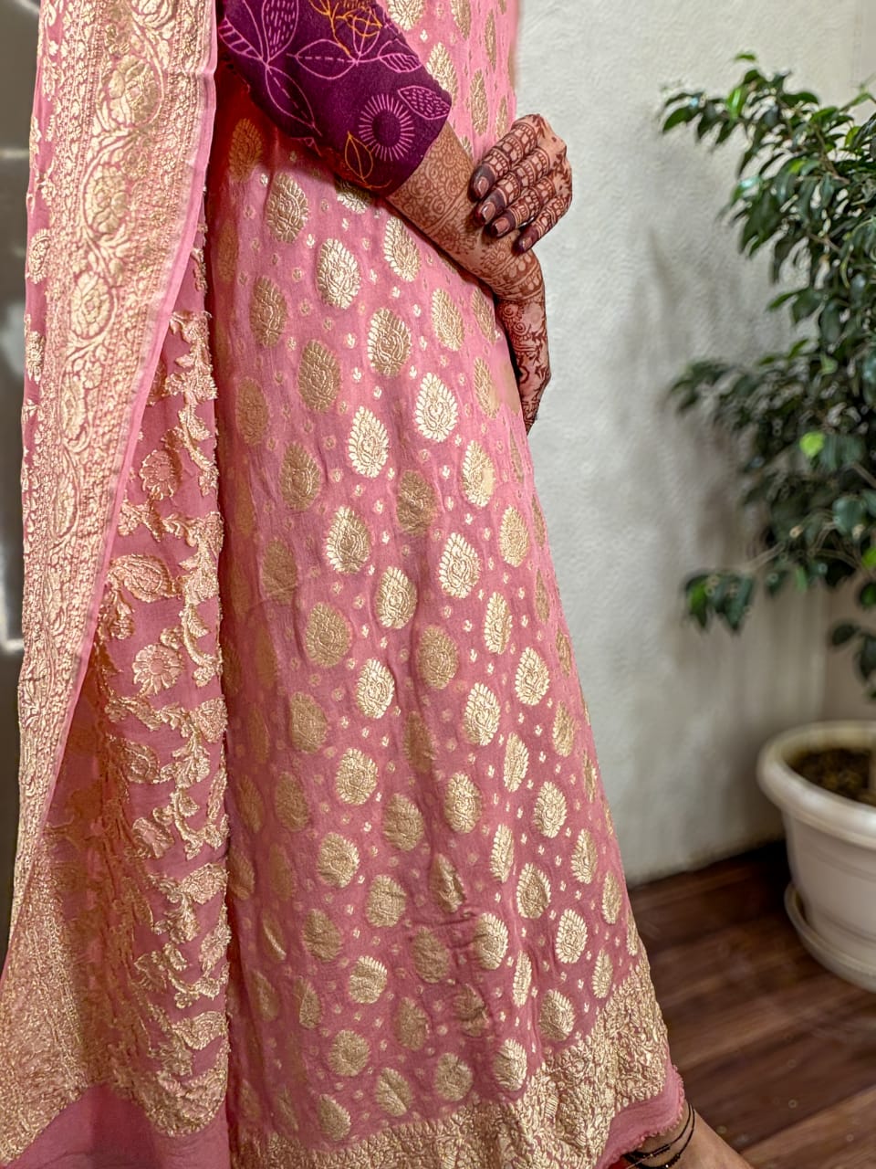 Pure Georgette Banarasi Khaddi Suit Fabric - Pink