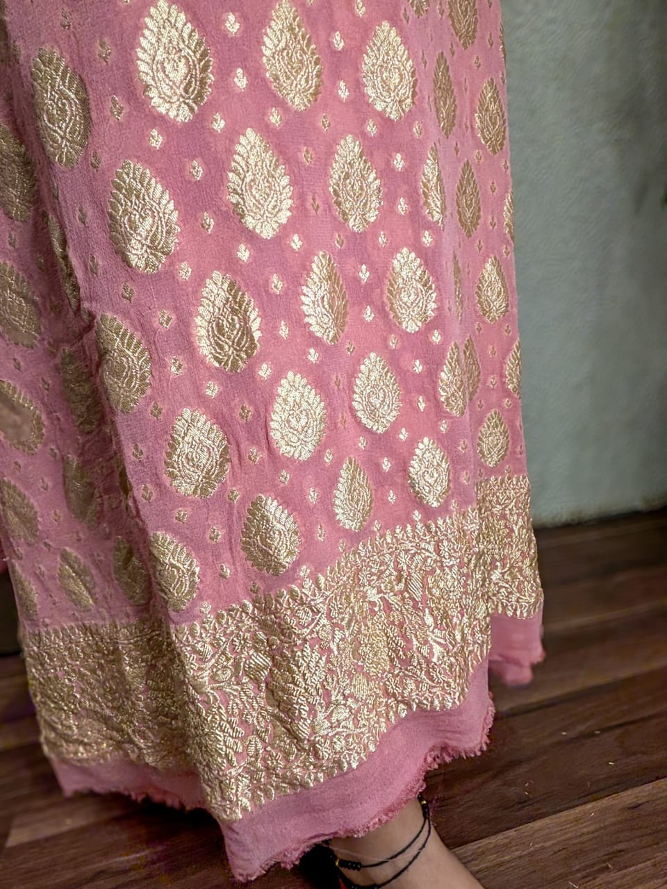 Pure Georgette Banarasi Khaddi Suit Fabric - Pink