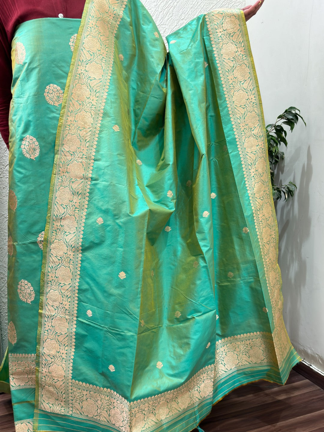 Mint Green Handloom Banarasi Unstitched Suit