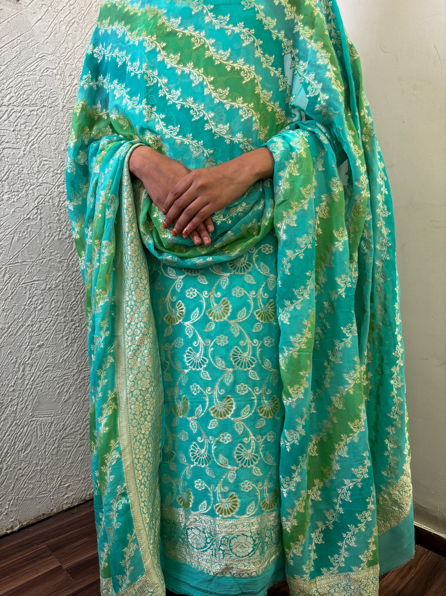 Pure Georgette Banarasi Khaddi Suits - Blue