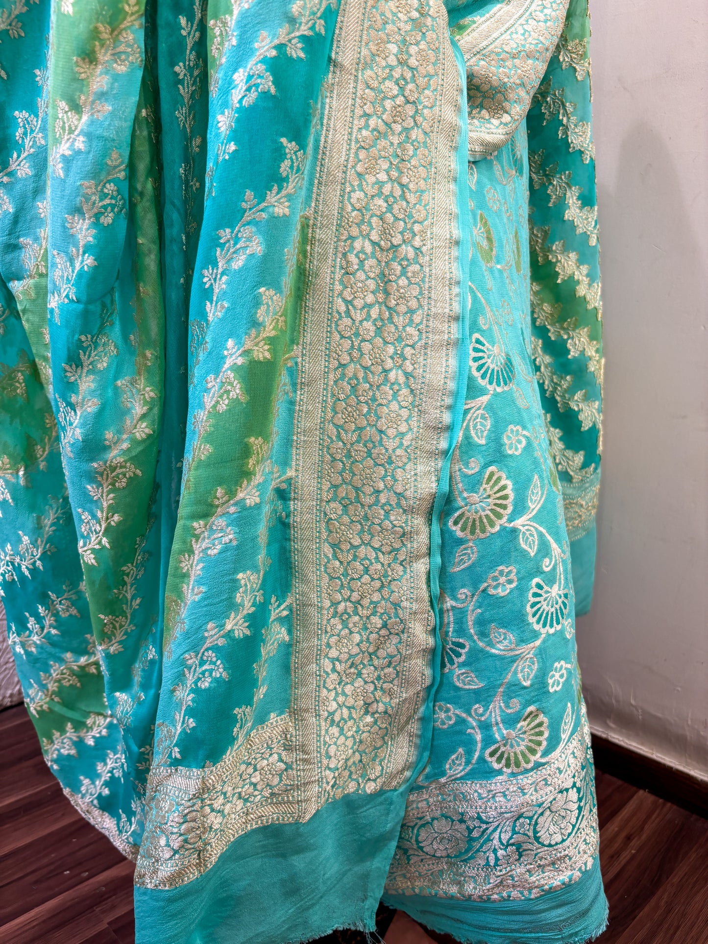 Pure Georgette Banarasi Khaddi Suits - Blue