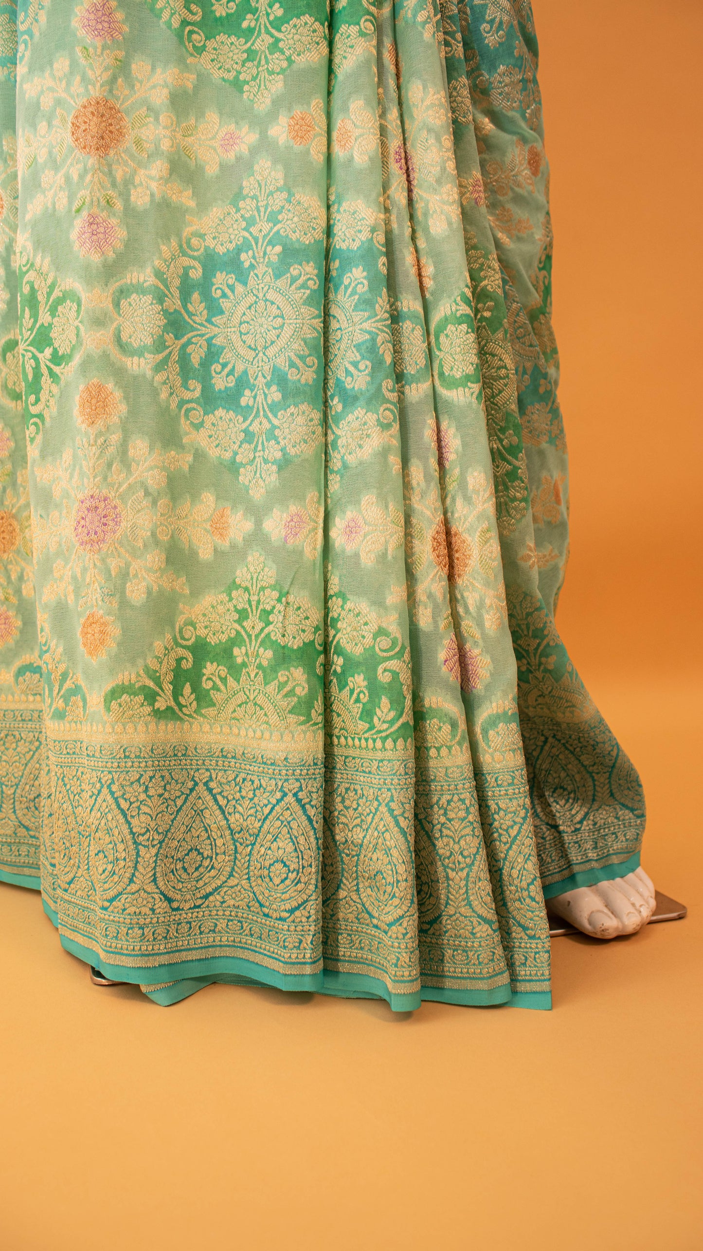 Handloom Banarasi Pure Khaddi In Water Zari Rangkaat Style Blue