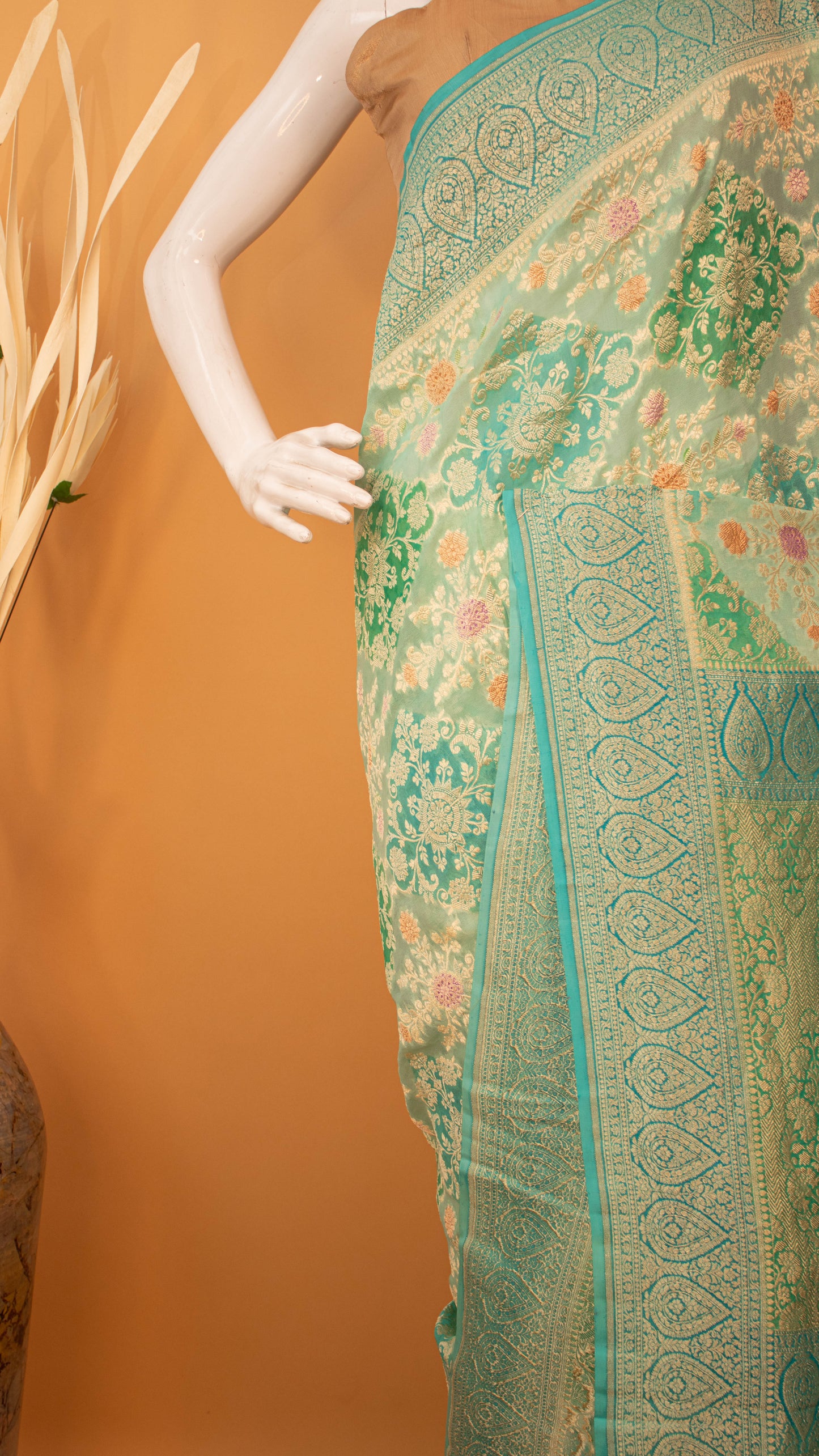 Handloom Banarasi Pure Khaddi In Water Zari Rangkaat Style Blue