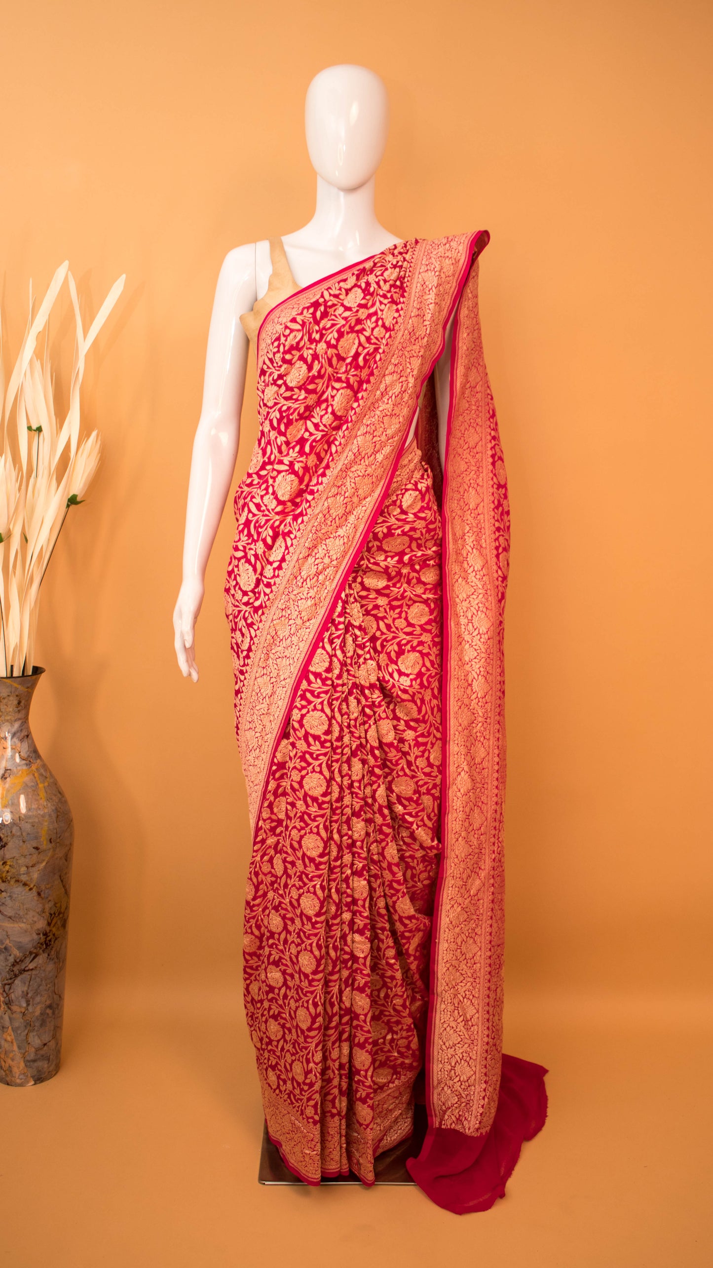 Handloom Banarasi Pure Khaddi Jaal - Pink