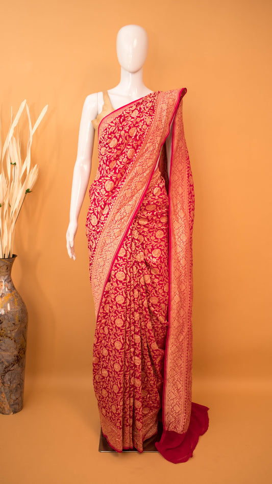 Handloom Banarasi Pure Khaddi Jaal - Pink