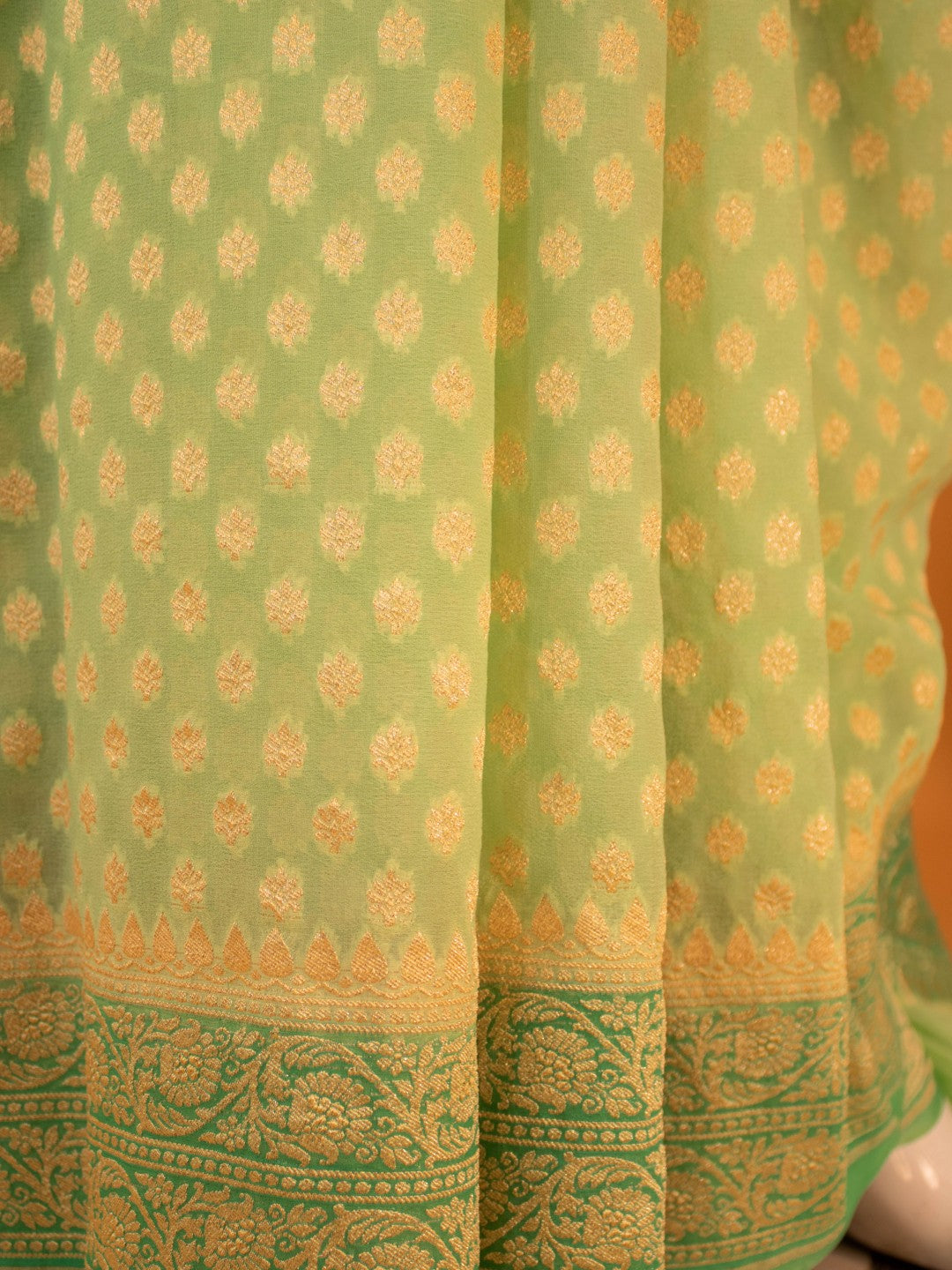 Small Buti All Over In Handloom Banarasi Khaddi - Green