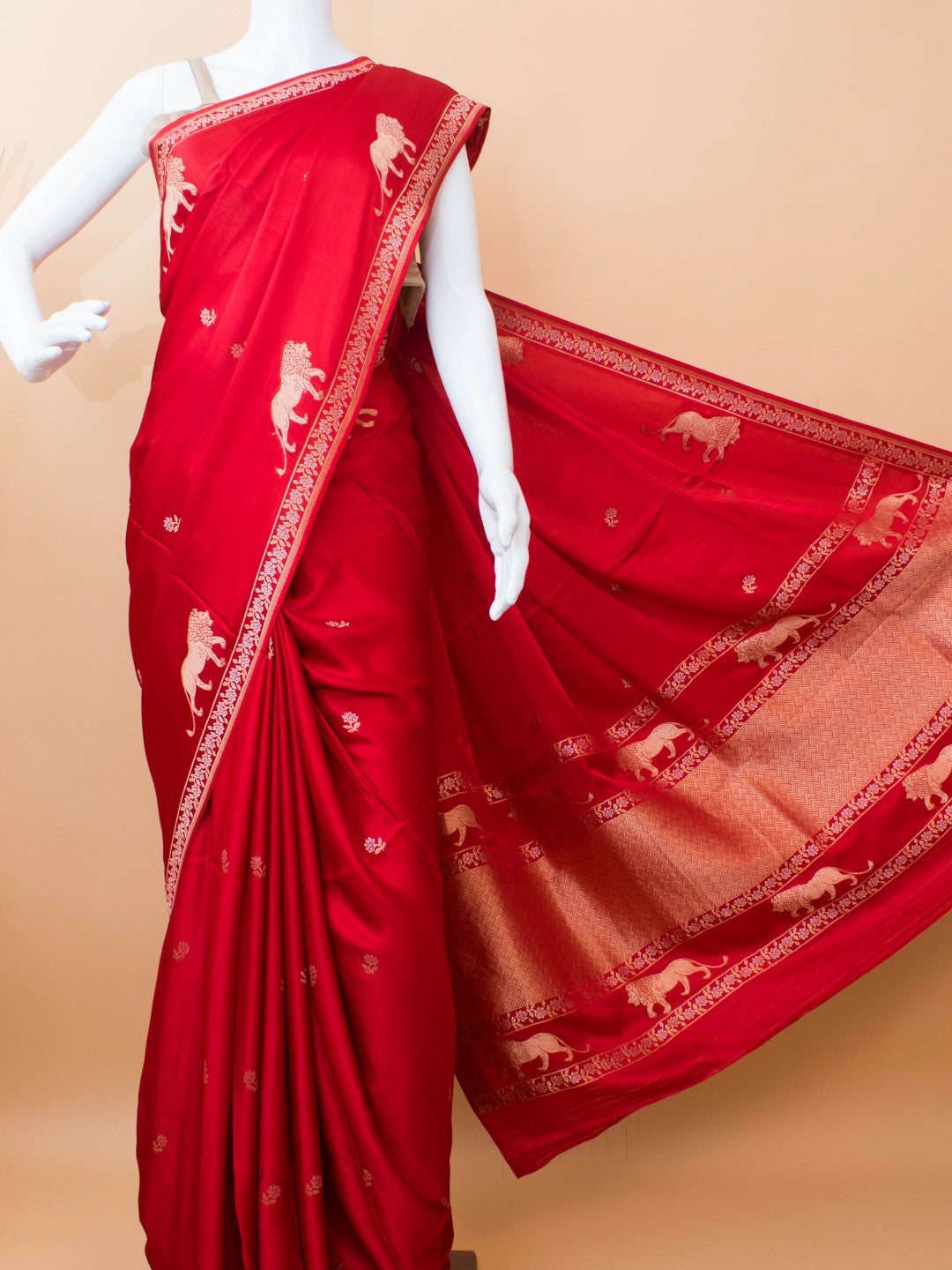 Mashru Silk With Contemporary Style Tiger Motif - Red