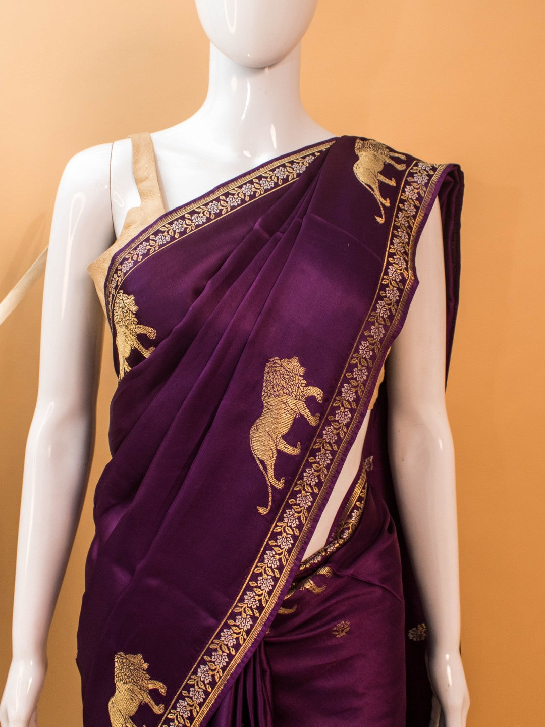 Mashru Silk With Contemporary Style Tiger Motif - Purple