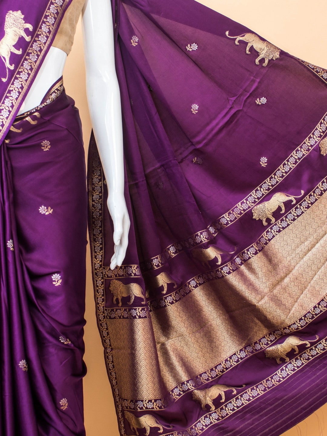 Mashru Silk With Contemporary Style Tiger Motif - Purple