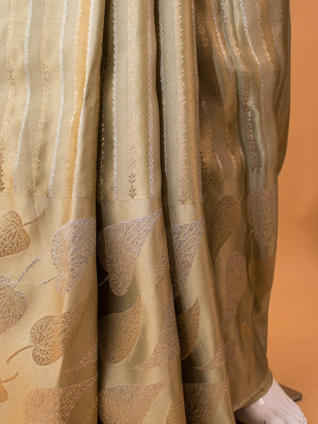 Mashru Silk With Contemporary Leaves Weaving Border - Brown