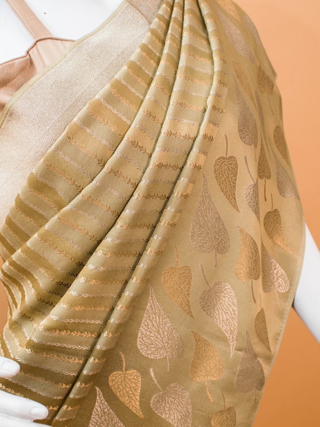 Mashru Silk With Contemporary Leaves Weaving Border - Brown