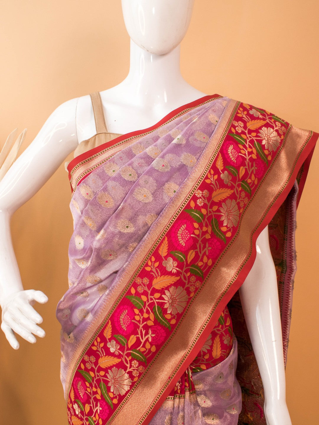 Tissue Saree Conntrast Meenakari Border - Purple