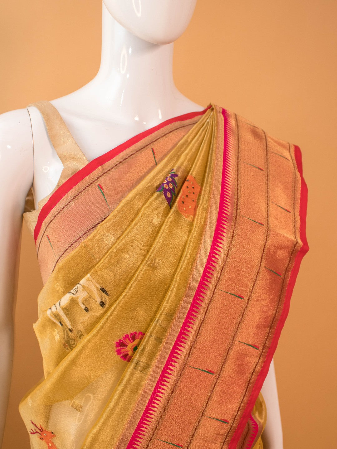 Mashru Silk With Contemporary Style Tiger Motif Saree - Purple