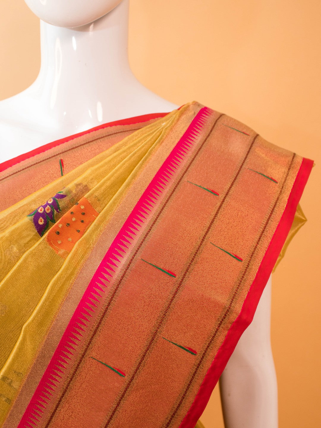 Tissue Saree Contrast Paithini Border BS- Yellow