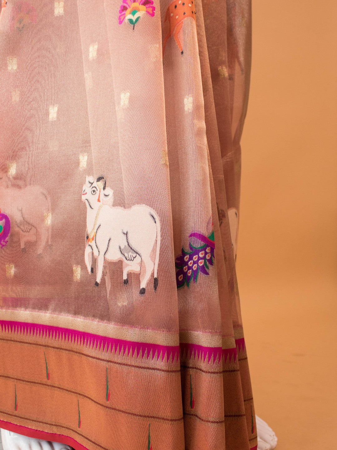 Tissue Saree Conntrast Paithini Border - Peach