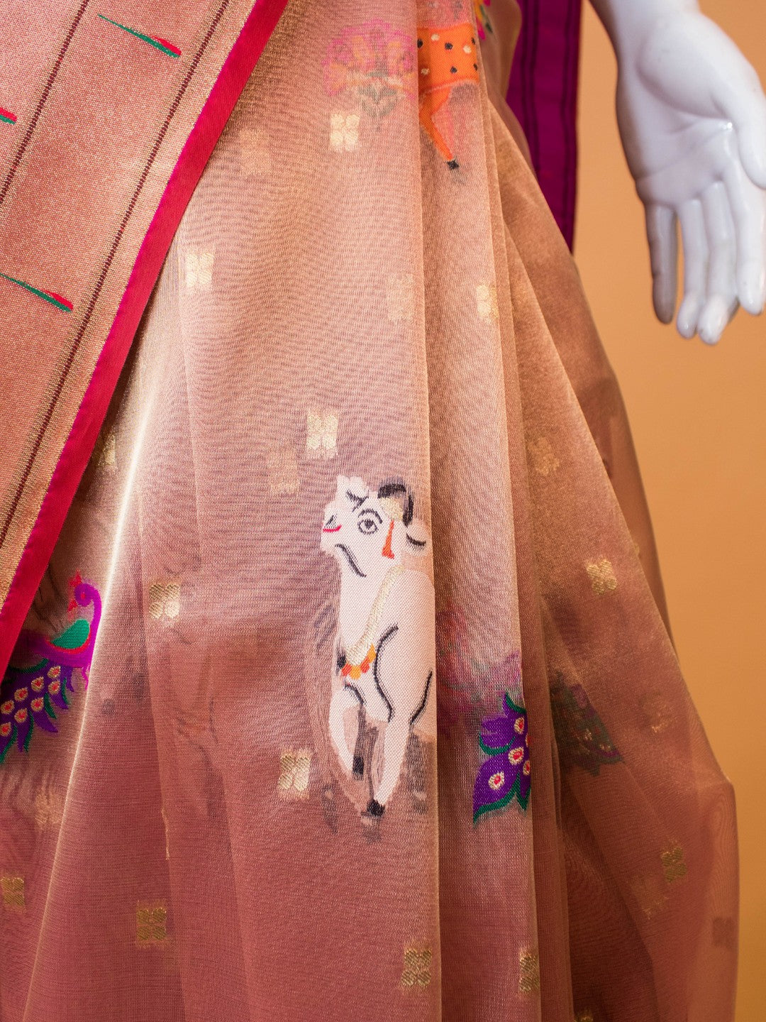 Tissue Saree Conntrast Paithini Border - Peach