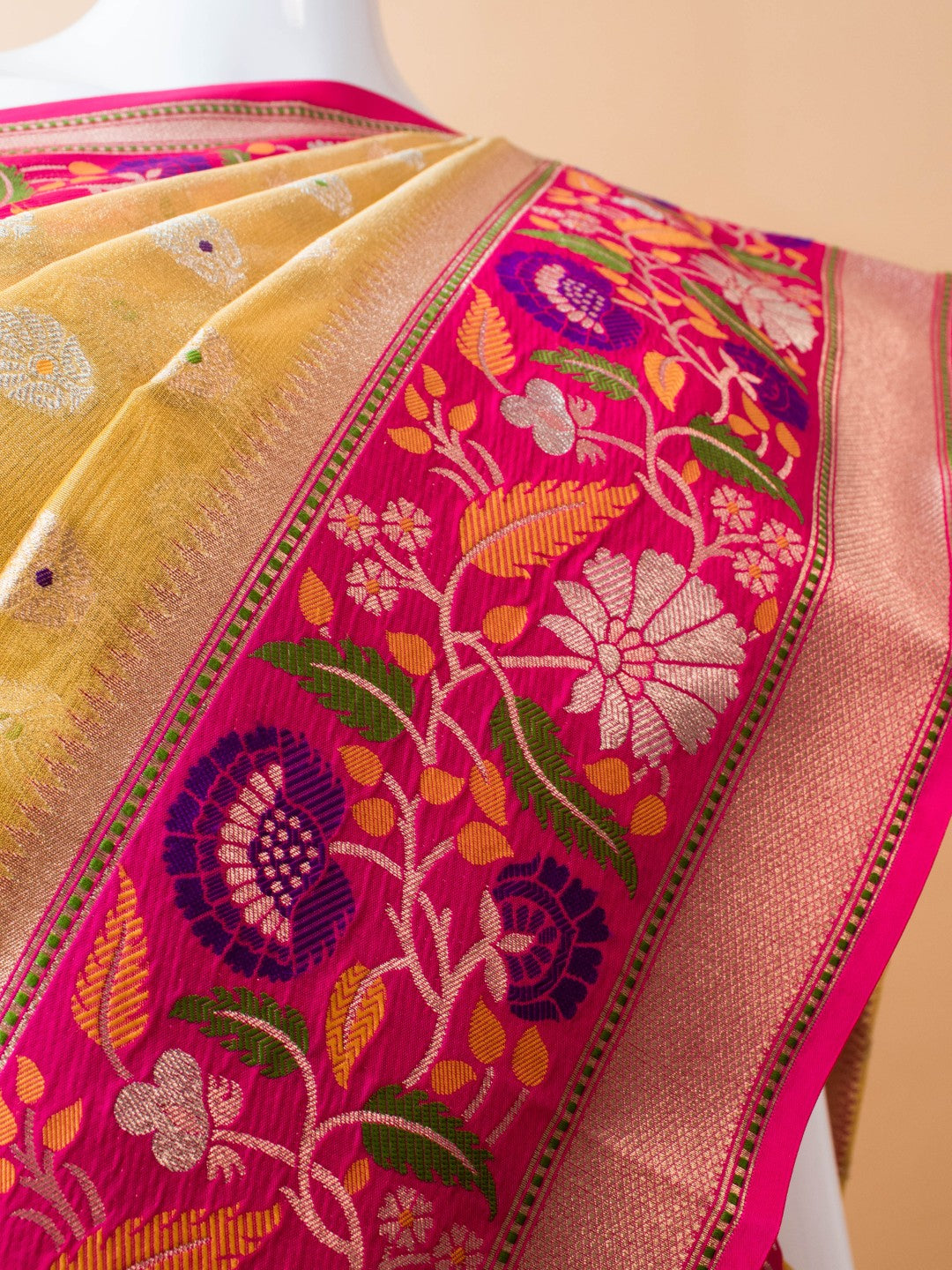 Tissue Saree Contrast Meenakari Border -purple