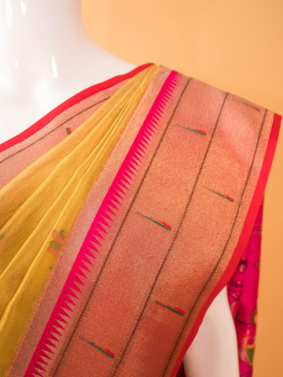 Tissue Saree Contrast Paithini Border -yellow