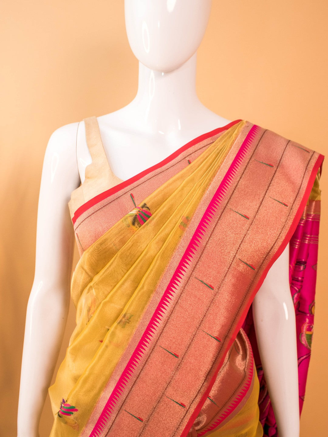 Tissue Saree Contrast Paithini Border -yellow