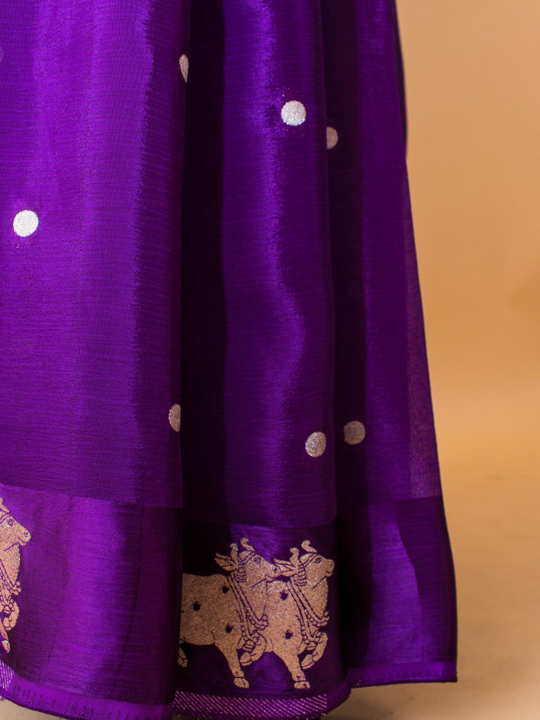 Soft Chinon Saree With Nandi Motif Border - Purple