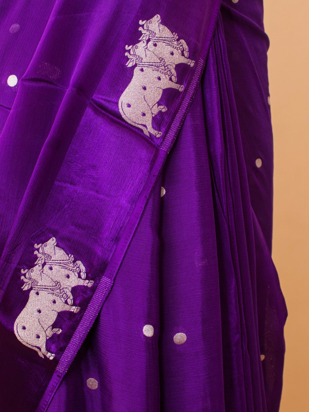 Soft Chinon Saree With Nandi Motif Border - Purple