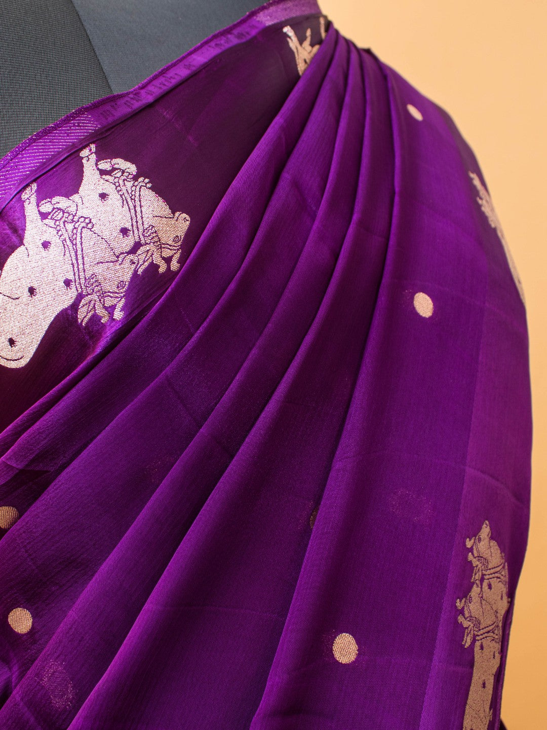 Soft Chinon Saree With Nandi Motif Border - Purple