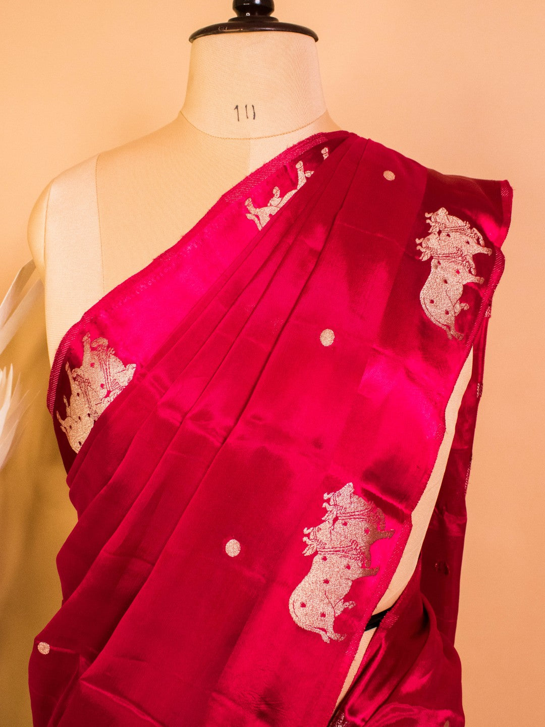Soft Chinon Saree With Nandi Motif Border - Pink