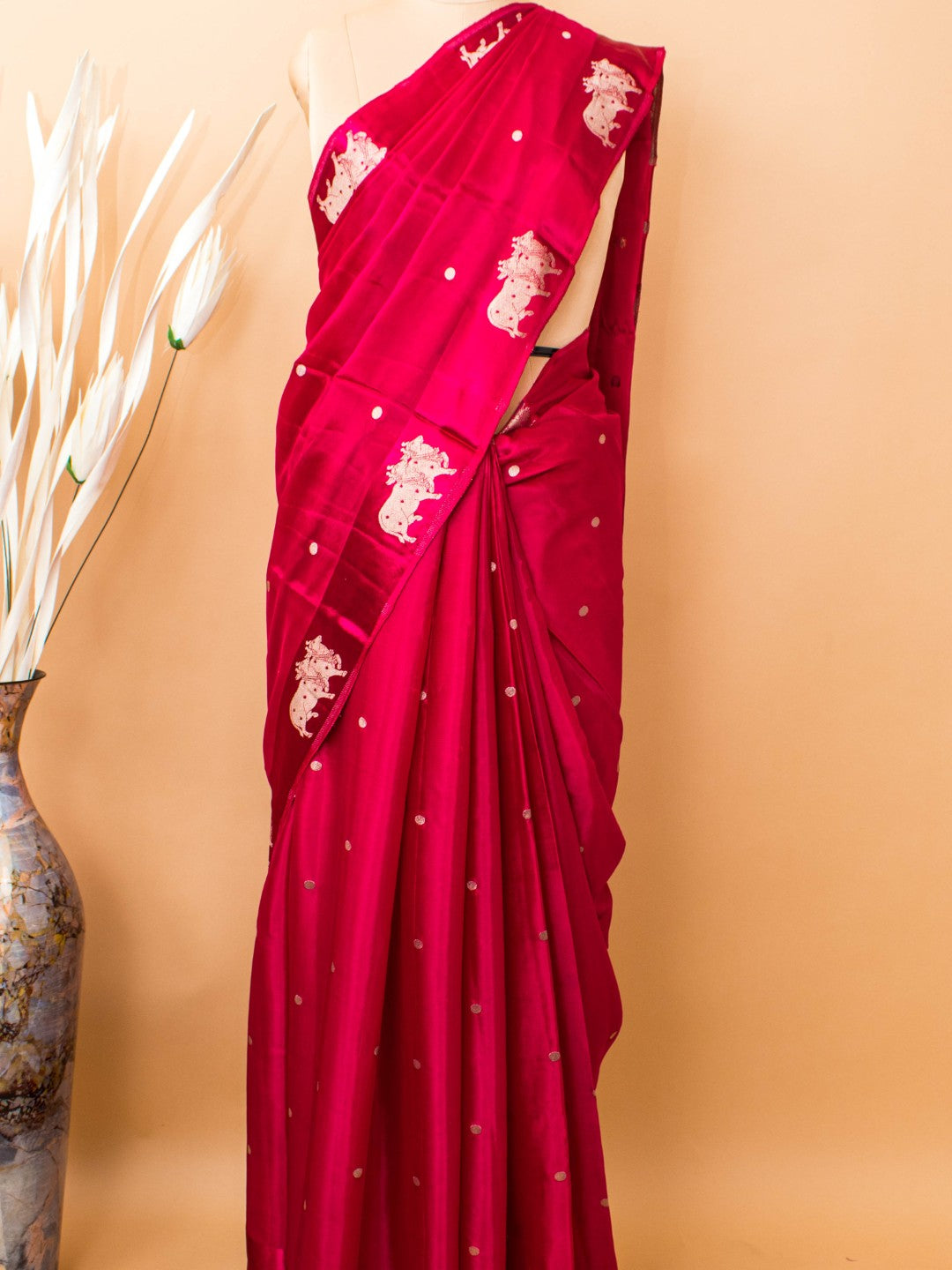 Soft Chinon Saree With Nandi Motif Border - Pink