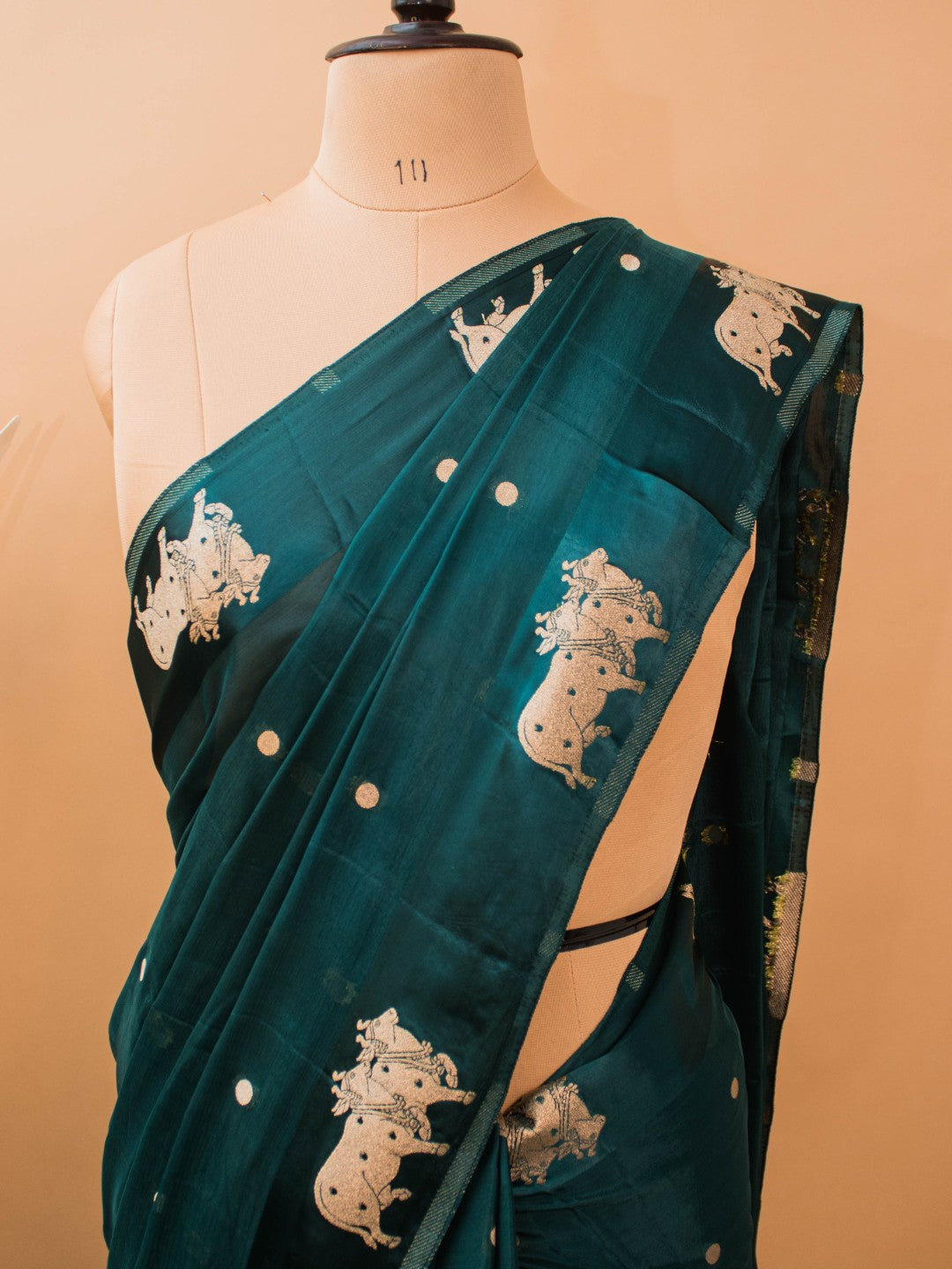 Soft Chinon Saree With Nandi Motif Border - Purple