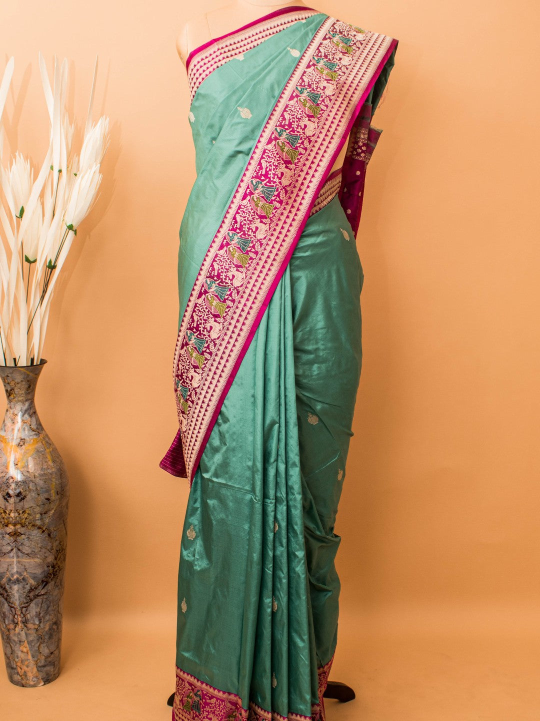 Pure Kataan Silk Contrast Meenakari Border