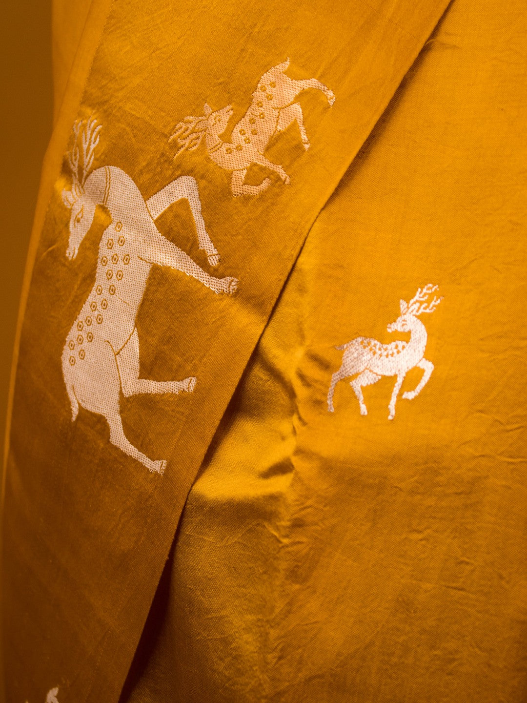 Pure Mashru Silk Deer Motifs In Silver & Golden Zari - Yellow