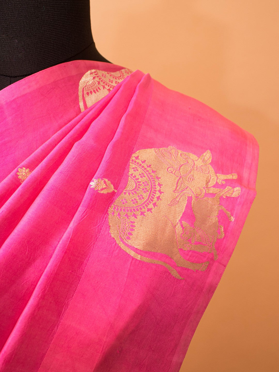 Pure Mashru Silk Nandi Motifs In Silver & Golden Zari - Pink