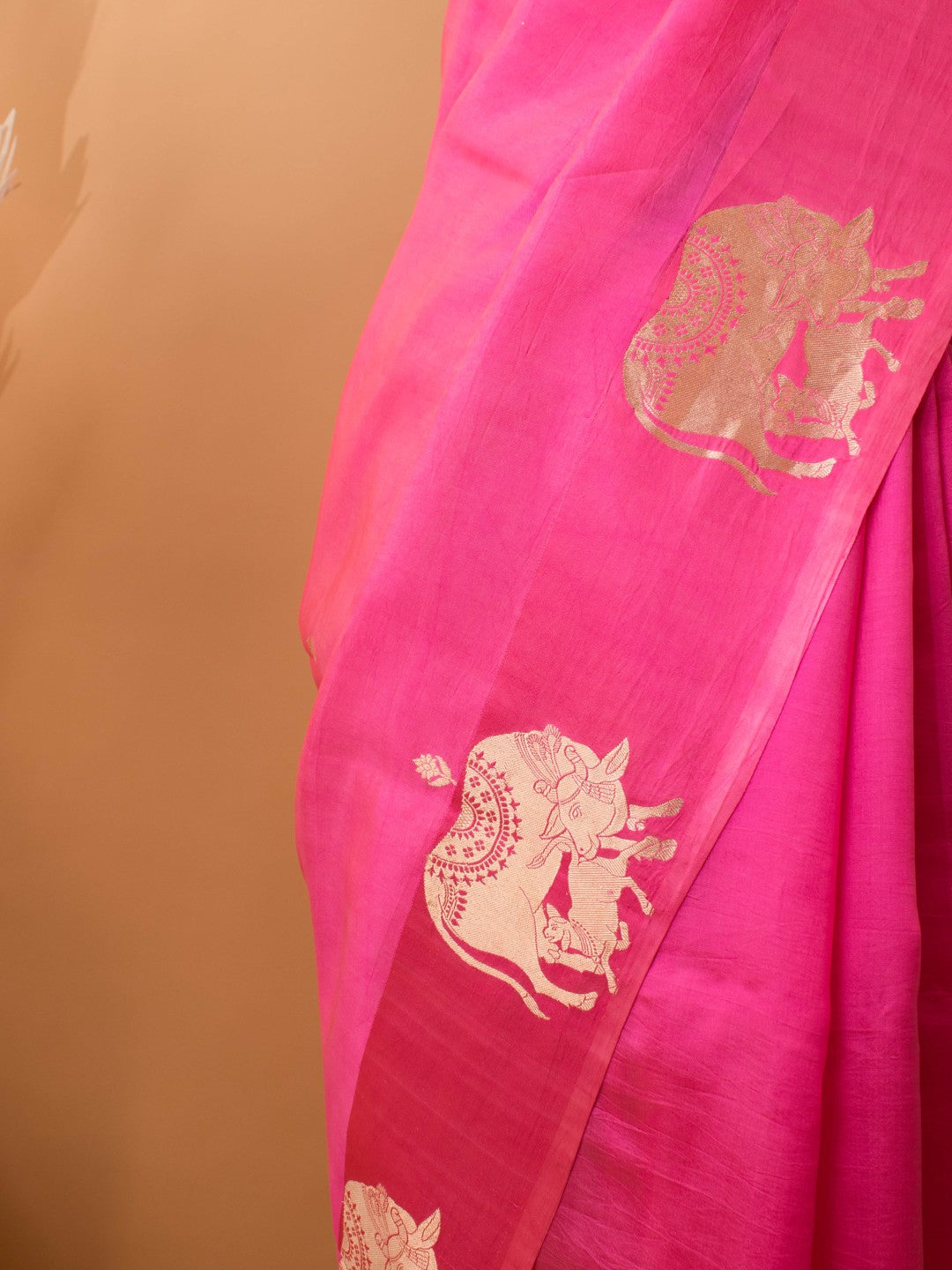 Pure Mashru Silk Nandi Motifs In Silver & Golden Zari - Pink