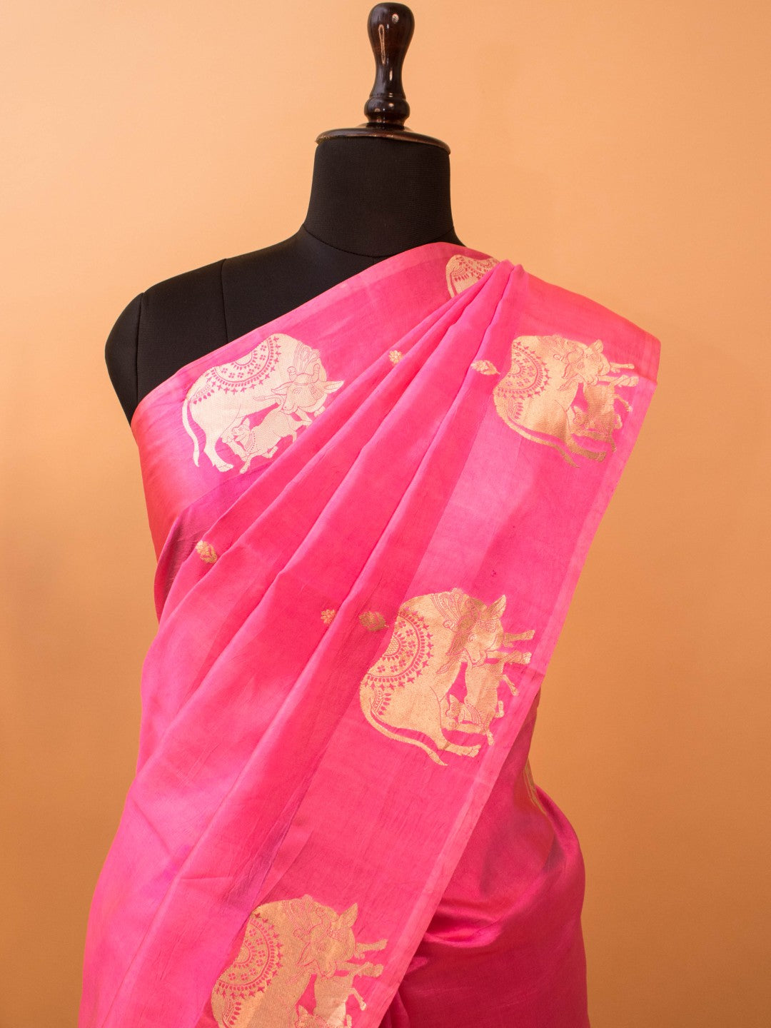 Pure Mashru Silk Nandi Motifs In Silver & Golden Zari - Pink