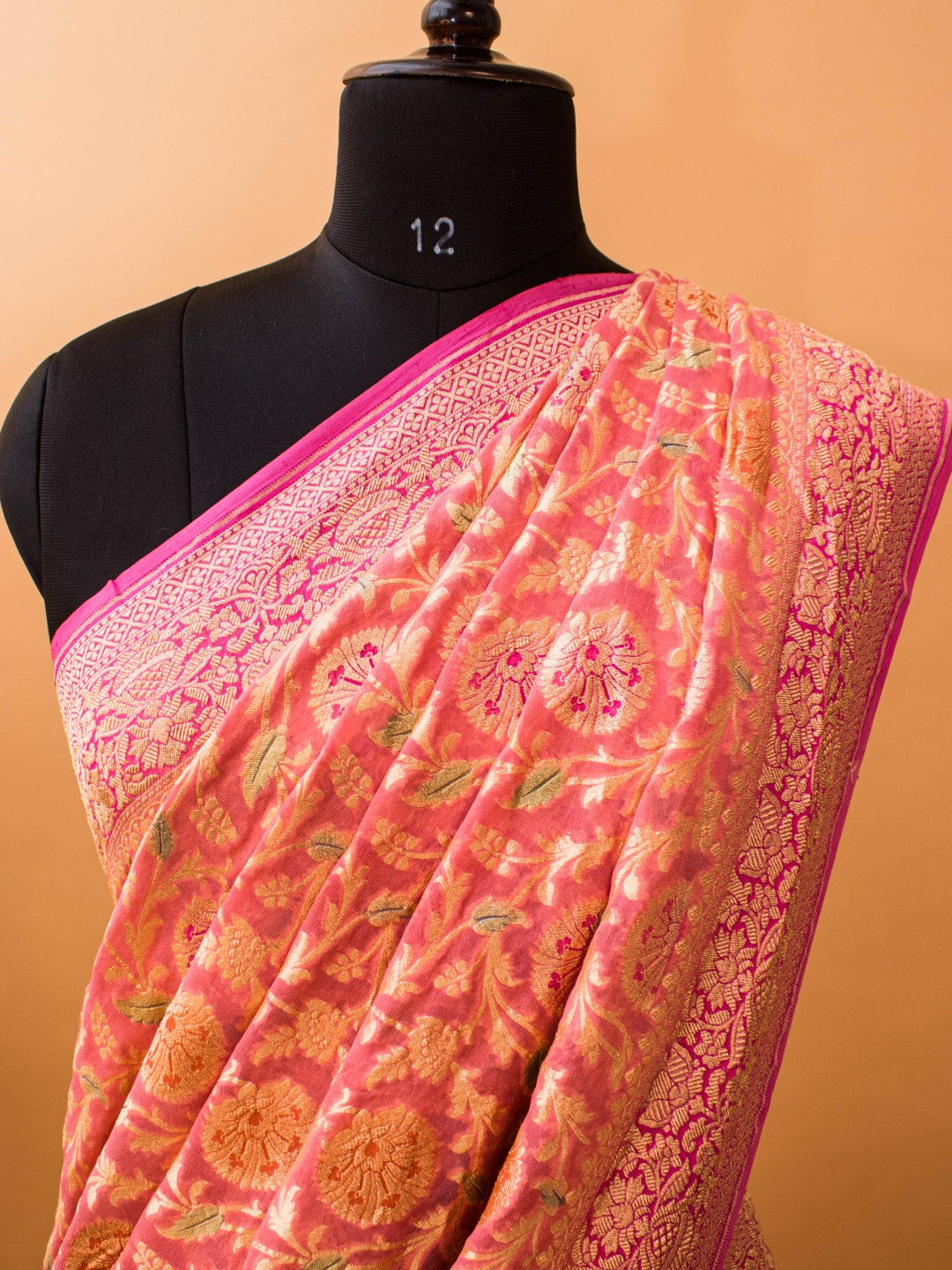 Pure Khaddi Georgette Jaal Meenakari Handbrush Saree - Pink