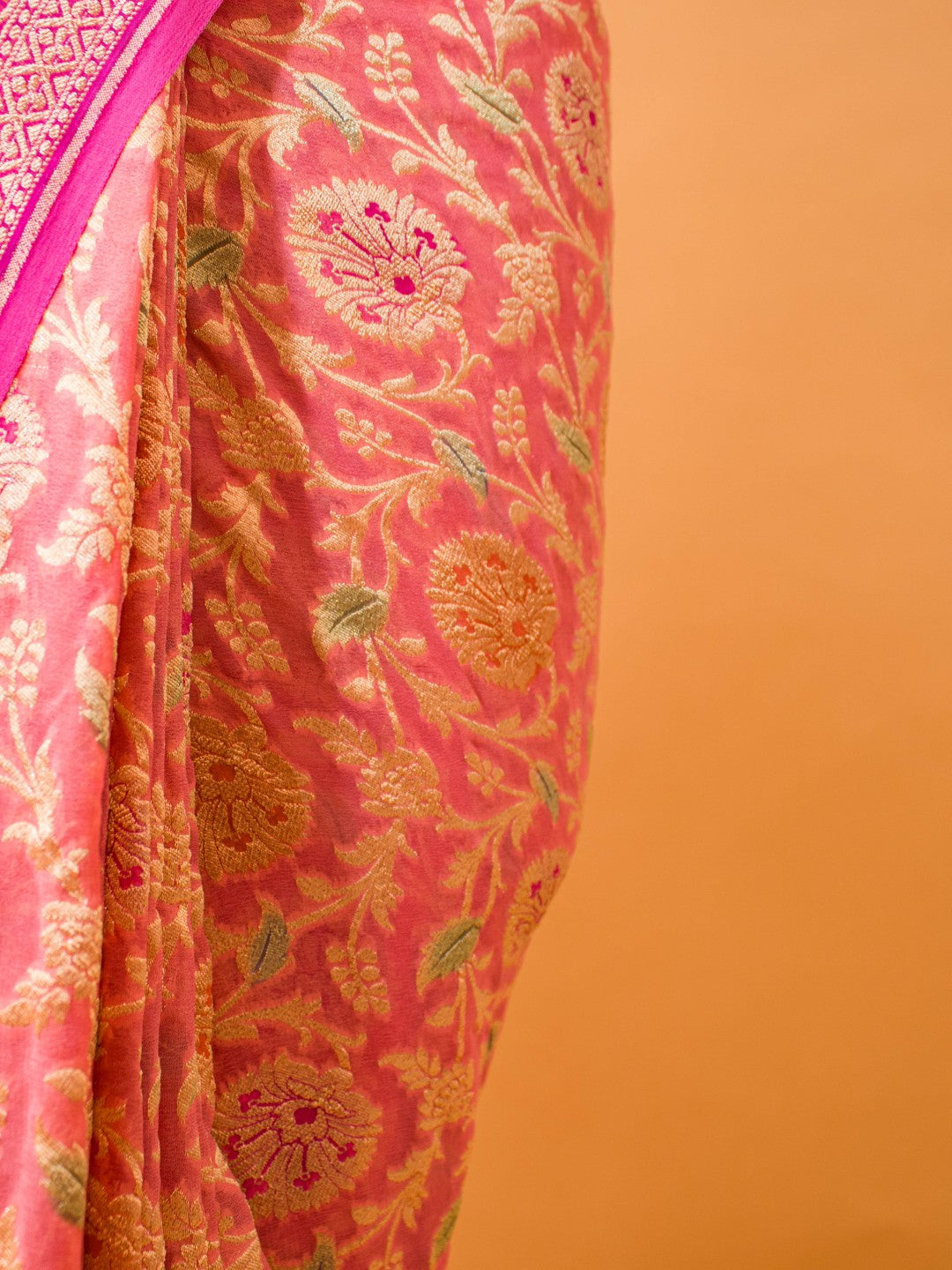Pure Khaddi Georgette Jaal Meenakari Handbrush Saree - Pink