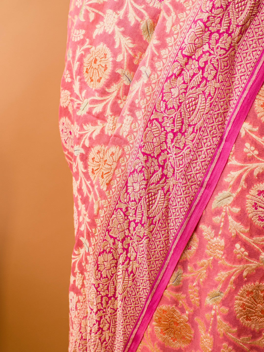Pure Khaddi Georgette Jaal Meenakari Handbrush Saree - Pink