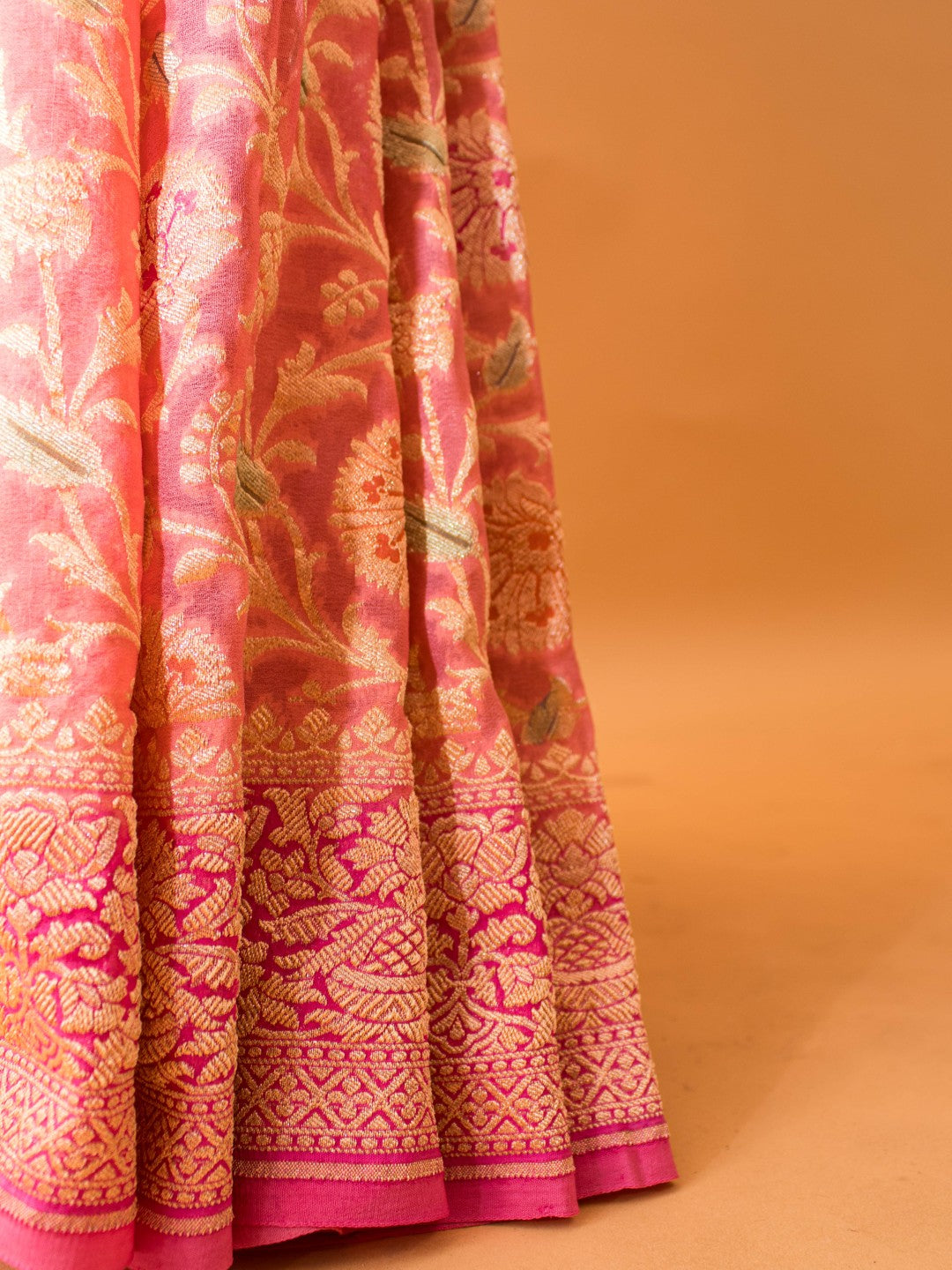 Pure Khaddi Georgette Jaal Meenakari Handbrush Saree - Pink