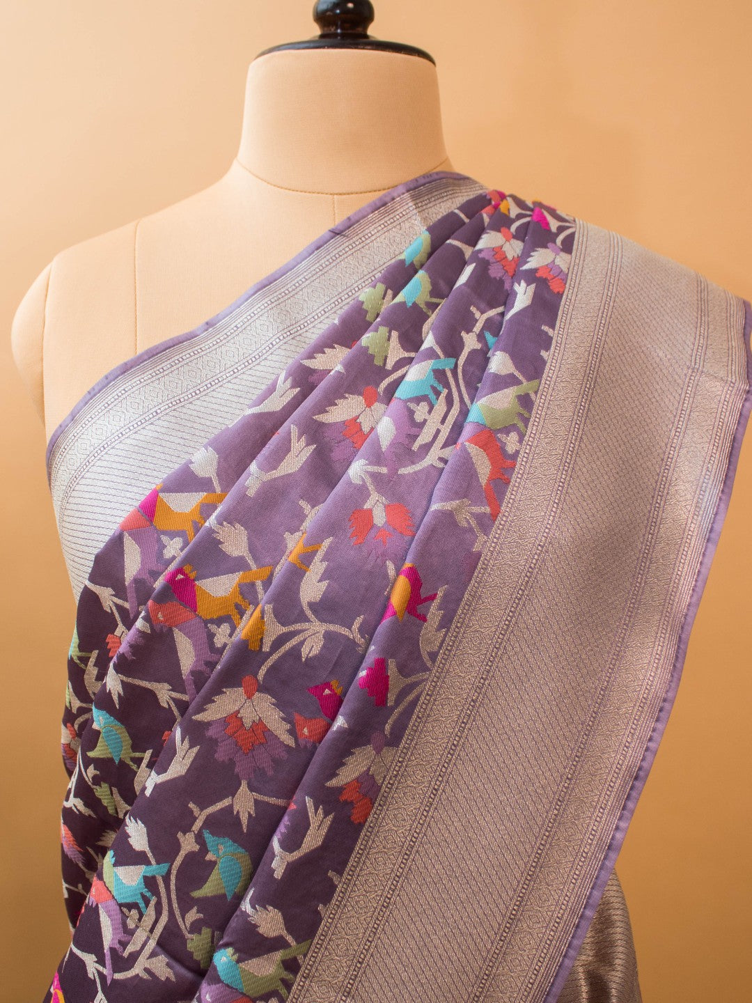Mashru Silk Jamdani Style Meenakari Weaving - Purple