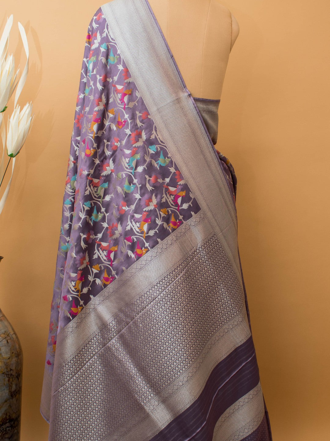 Mashru Silk Jamdani Style Meenakari Weaving - Purple