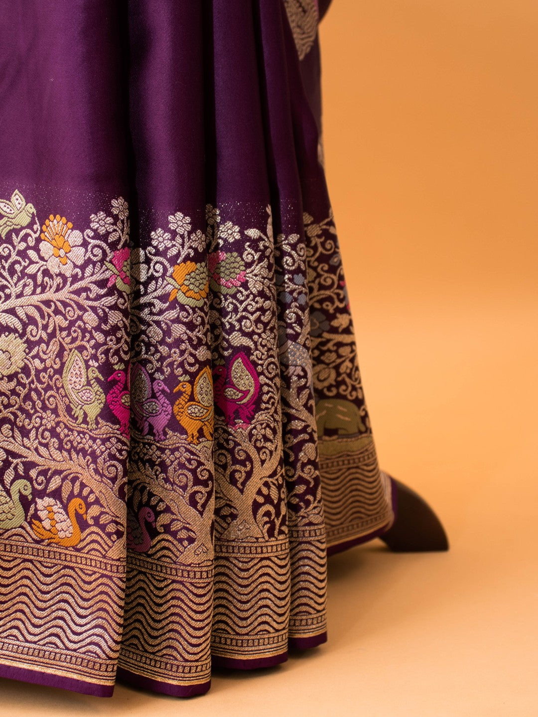 Mashru Silk Meenakari Jungle Theme Border - Purple