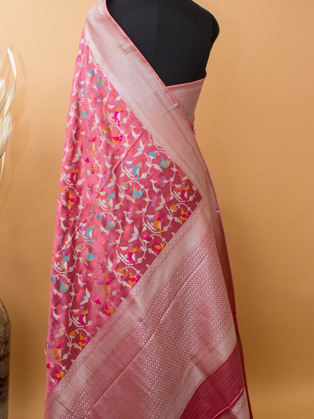 Mashru Silk Jamdani Style Meenakari Weaving -pink