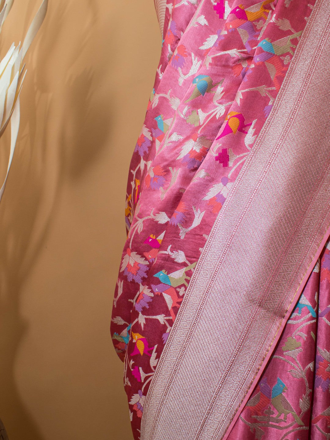 Mashru Silk Jamdani Style Meenakari Weaving -pink
